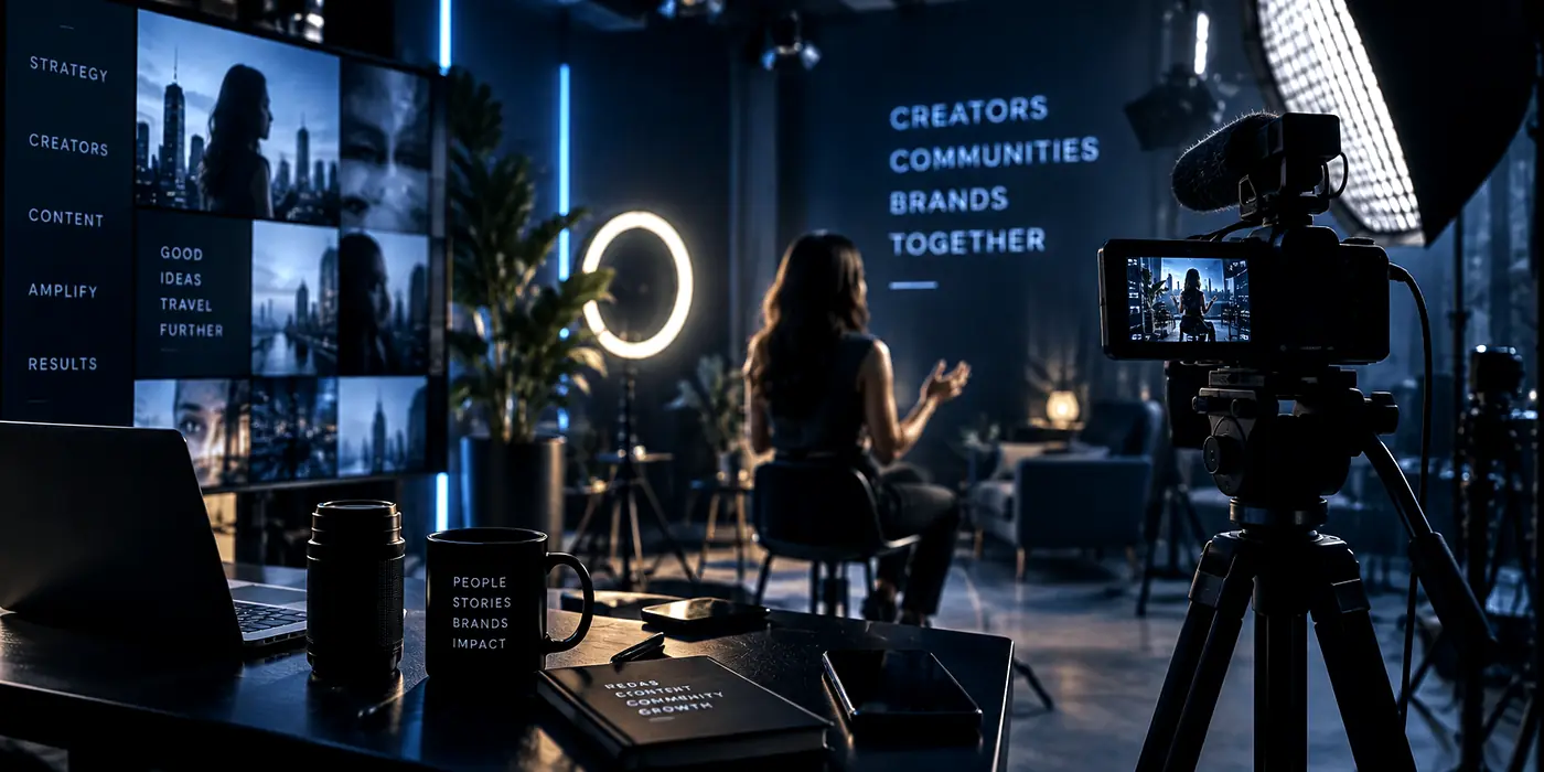 Magnivox influencer marketing — creator filming in a studio with ring light and camera